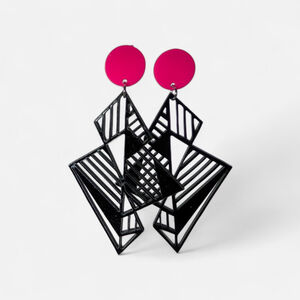 Hot Pink and Black Lightning Bolt Long Acrylic Earrings